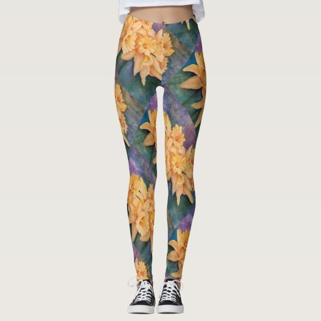 Leggings Flores amarillas del narciso en acuarelas (Anverso)