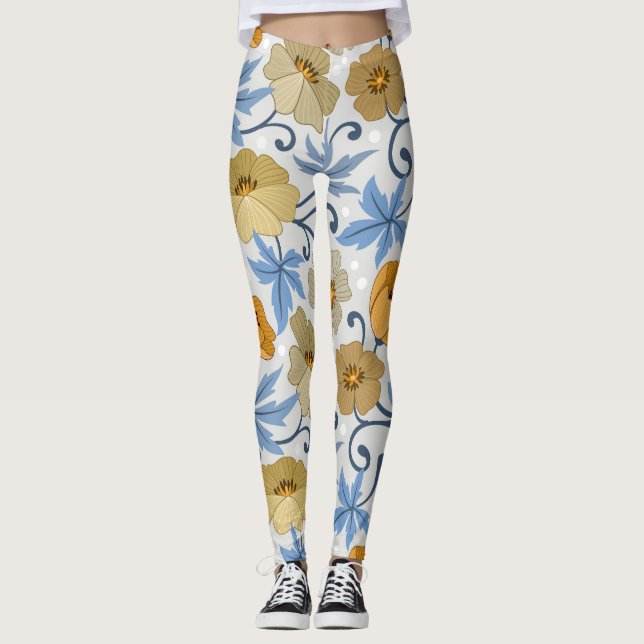 Leggings Flores amarillas: diseño textil sin foco (Anverso)