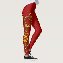 Leggings Flores amarillas en las piernas del vino marrón