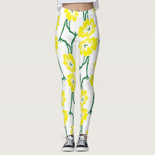 Leggings Flores Amarillas: Modelo ilustrado sin foco