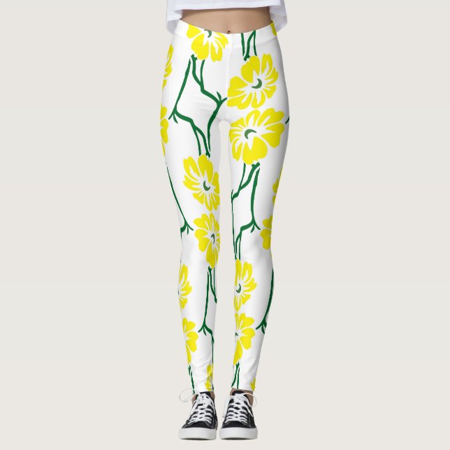 Leggings Flores Amarillas: Modelo ilustrado sin foco (Anverso)