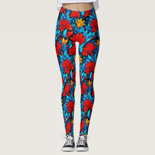 Leggings Flores amarillas rojas florales Patrón-13075
