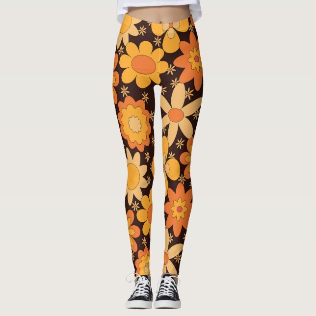 Leggings Flores amarillas y Naranjas retro Groovy (Anverso)