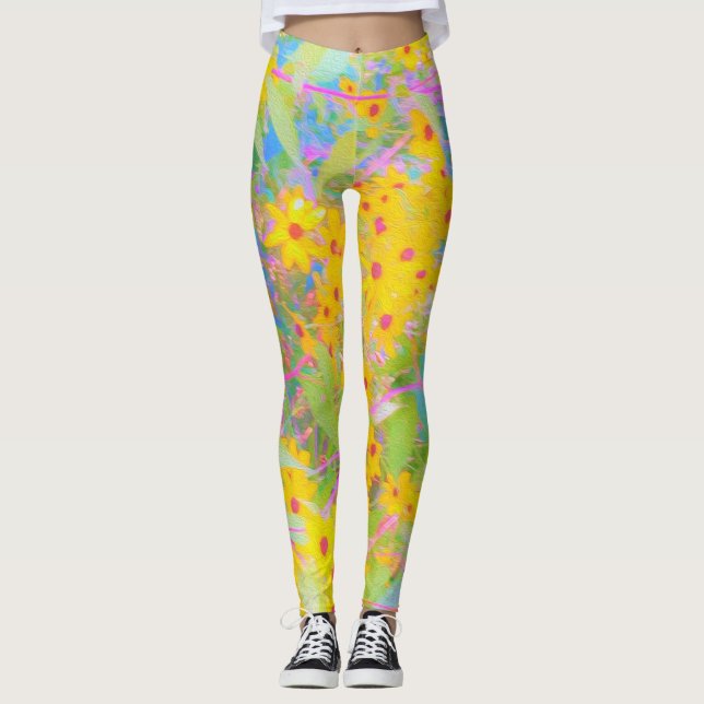 Leggings Flores amarillas y rojas bonito con azul turquesa (Anverso)