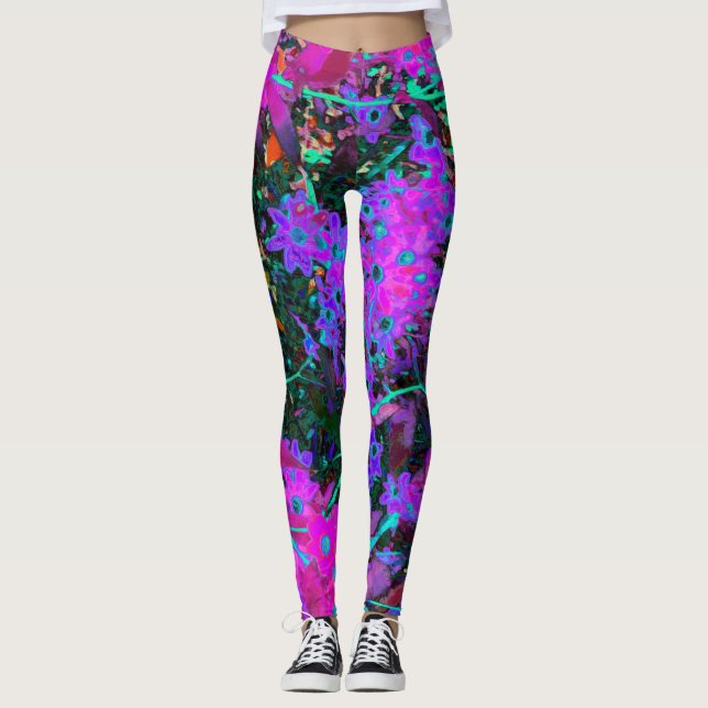 Leggings Flores azul de bonito, magenta y Aqua (Anverso)