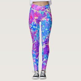 Leggings Flores azul violeta y verde anime bonito