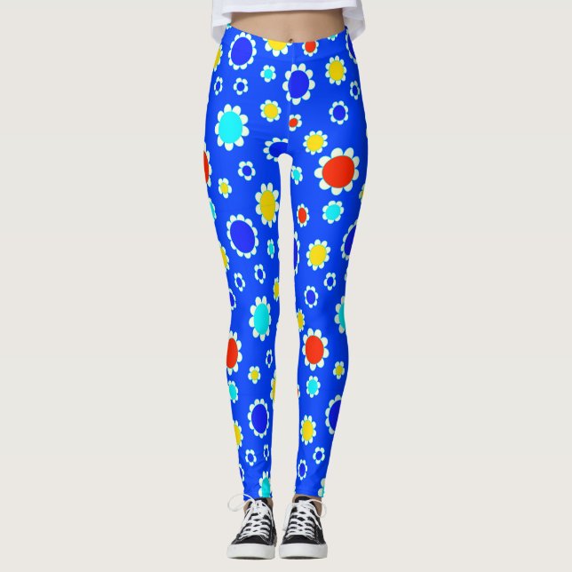 Leggings Flores azules amarillas rojas bonito azul (Anverso)
