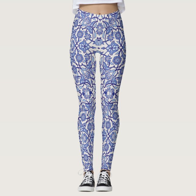 Leggings flores azules andalusíes marroquíes mosaico (Anverso)