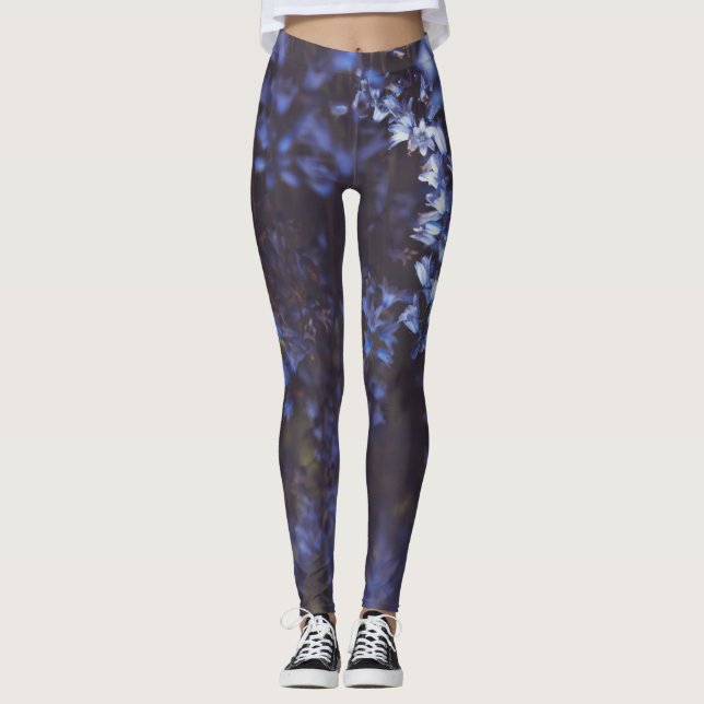 Leggings Flores Azules de Color Púrpura Oscuro (Anverso)