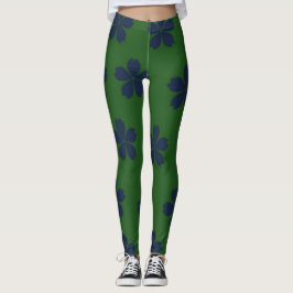 Leggings Flores azules de fondo verde
