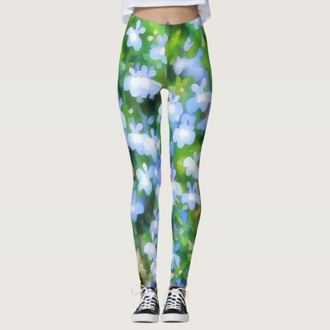 Leggings Flores azules, flores, acuarela, adornos (Anverso)