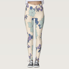 Leggings Flores azules, flores moradas, patrón floral