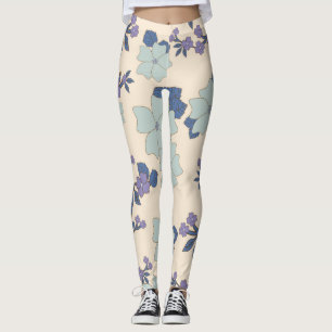 Leggings Flores azules, flores moradas, patrón floral