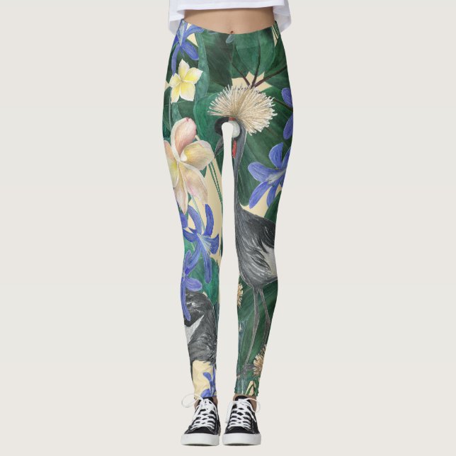 Leggings Flores Azules Plumerias, Acuarela Seamless. (Anverso)