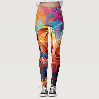 Leggings Flores azules rojas Naranja de arte Abstracto flor