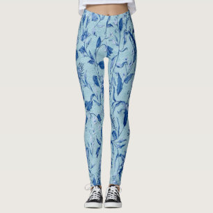 Leggings Flores azules verde azuladas sobre una textura esc