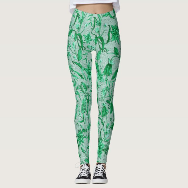 Leggings Flores azules verde azuladas sobre una textura esc (Anverso)