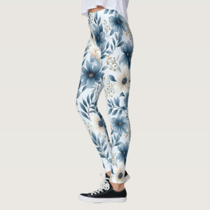 Leggings Flores azules y beiges