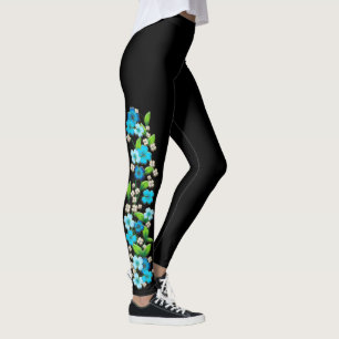 Leggings Flores azules y blancas en las polainas de la vid