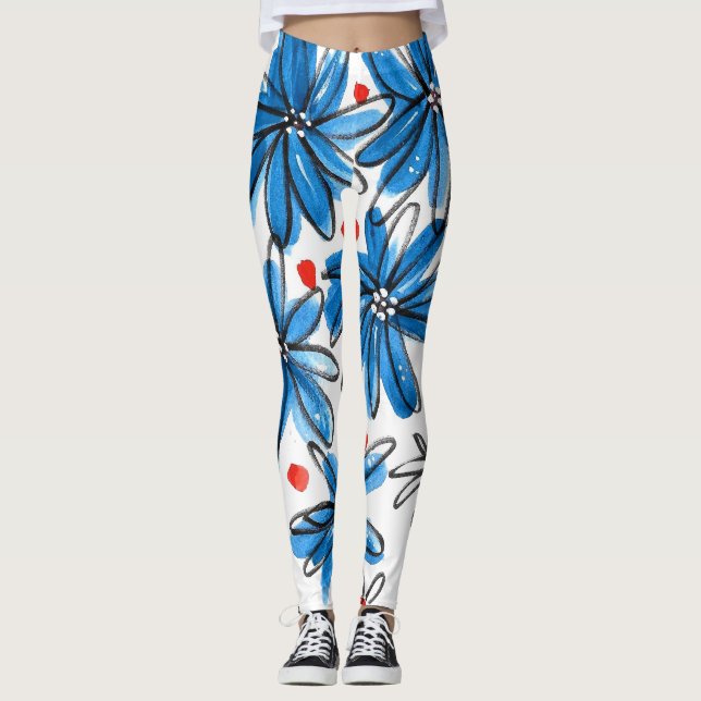 Leggings Flores azules y blancas singulares (Anverso)
