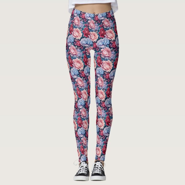 Leggings Flores azules y rosas (Anverso)