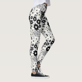 Leggings Flores beige y negra