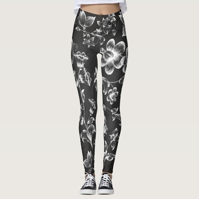 Leggings Flores blancas (Black and White Floral Arrangement Leggings!)