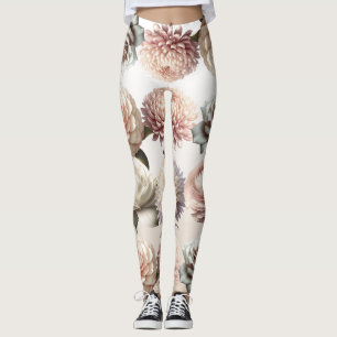 Leggings Flores Blancas Cremosas Rosa Melocotón Boda Floral