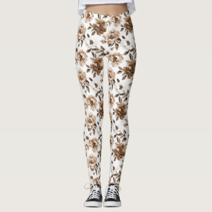 Leggings Flores blancas de crema marrón