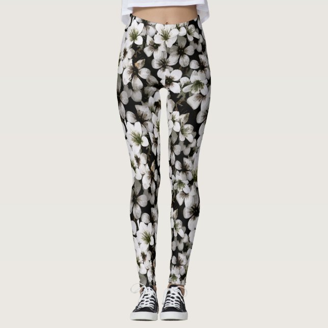 Leggings Flores blancas de flores de foto botánica (Anverso)