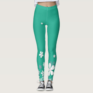 Leggings flores blancas hermosas y lindas leggantas verdes