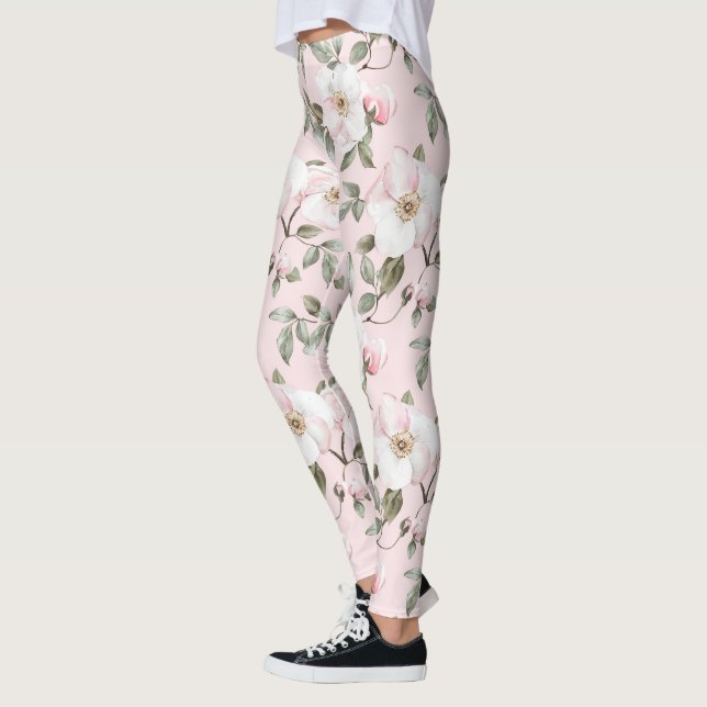 Leggings Flores blancas rosadas bonitas   (Izquierda)