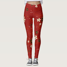 Leggings flores blancas y negras piernas rojas