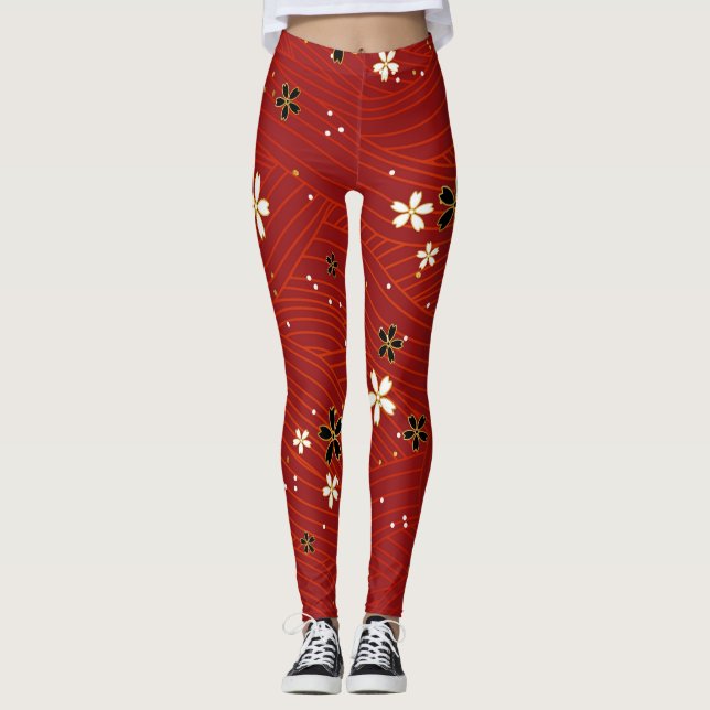 Leggings flores blancas y negras piernas rojas (Anverso)