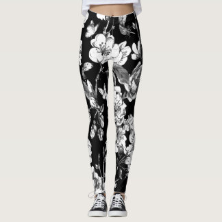 Leggings flores blancos y negros