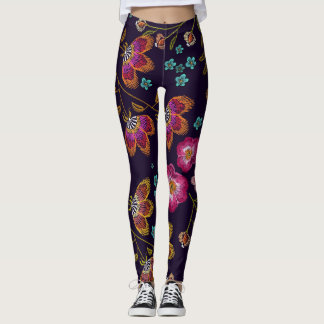 Leggings Flores bordadas: patrón sin costuras de moda