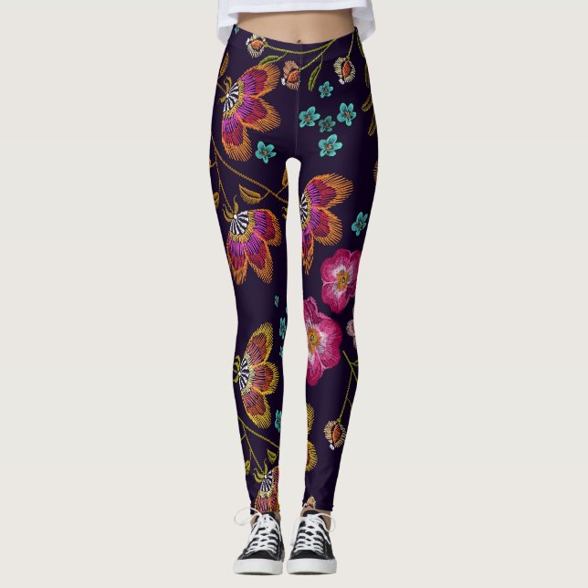 Leggings Flores bordadas: patrón sin costuras de moda (Anverso)