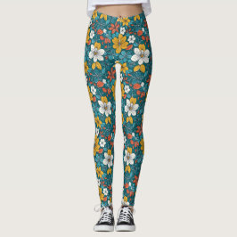 Leggings Flores brillantes, fondo oscuro