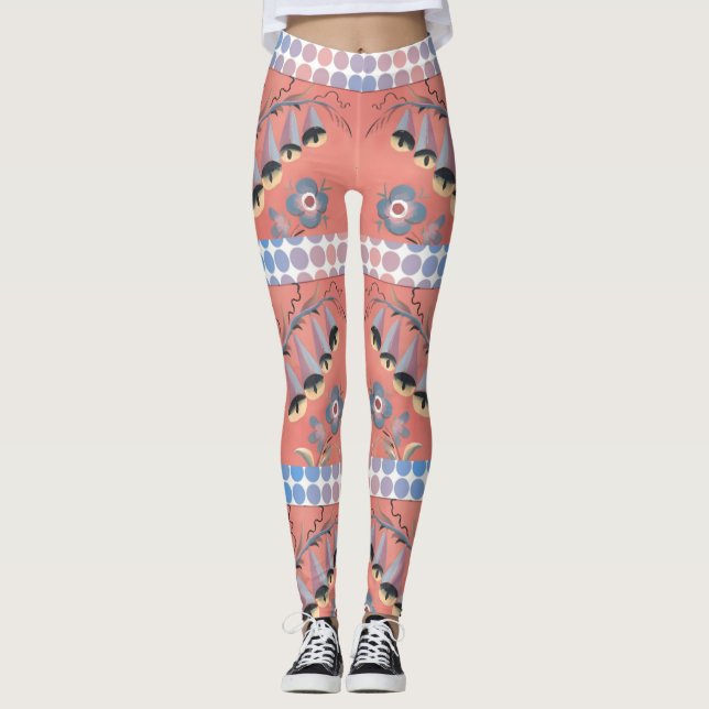 Leggings Flores, campanas y peonías en un fondo rosado (Anverso)
