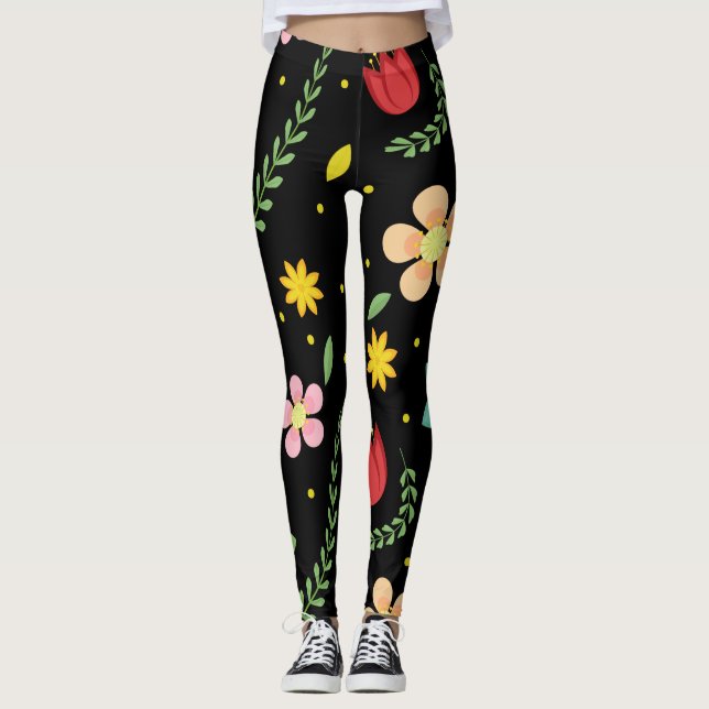 Leggings Flores coloridas Cuta de acuarela (Anverso)