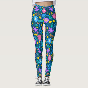 Leggings Flores coloridas en patrón de estrellas brillantes