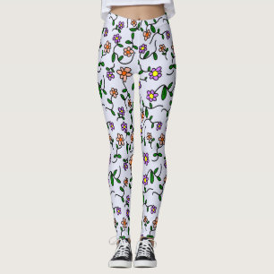 Leggings Flores Coloridas, Patrón Floral, Verdor, Boho