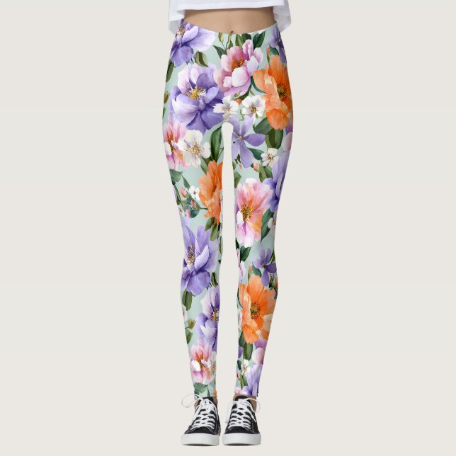 Leggings Flores coloridas silenciadas Flor boho  (Anverso)