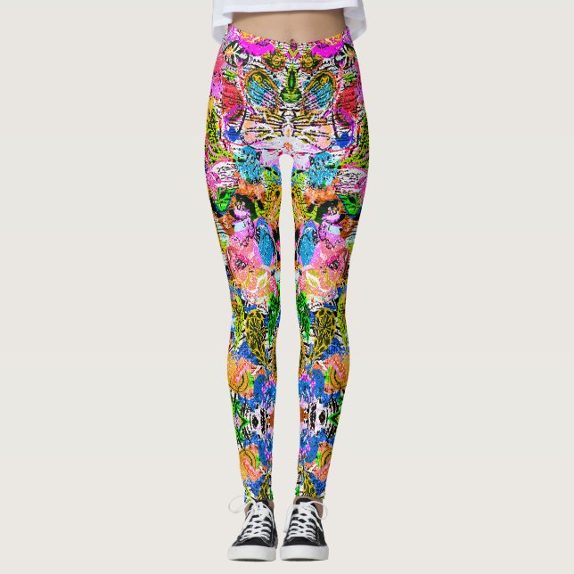 Leggings Flores combinadas paisley combinadas, de colores v (Anverso)