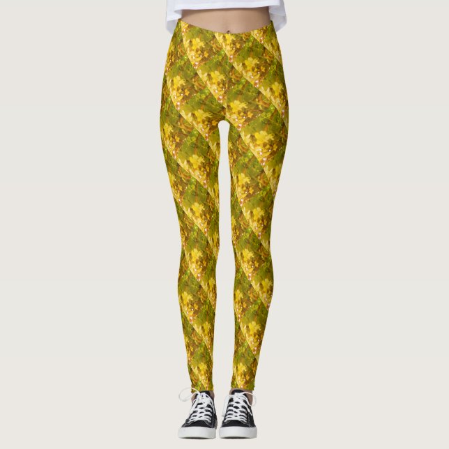 Leggings Flores con diseño cruzado verde y amarillo (Anverso)