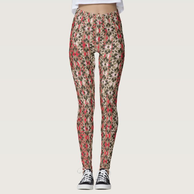 Leggings Flores con motivos grises, rojos y negros (Anverso)