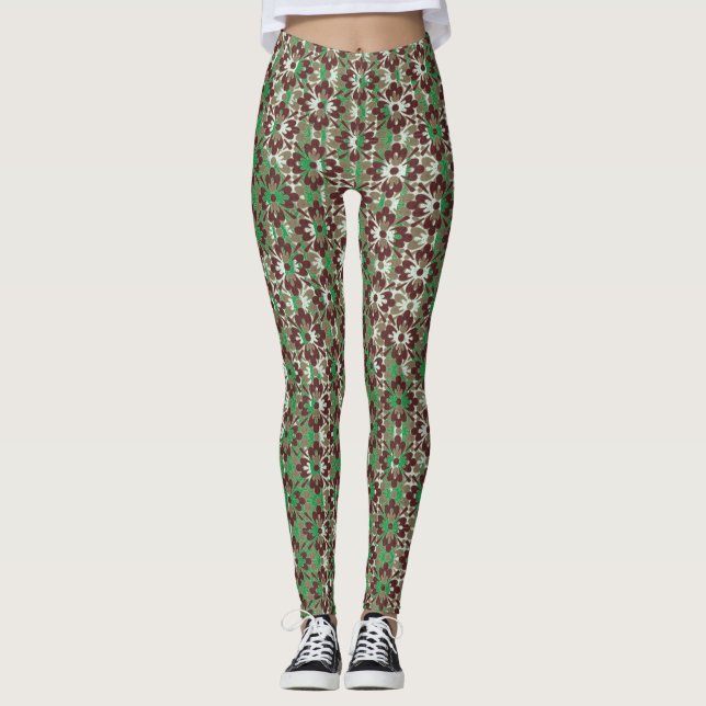 Leggings Flores con motivos grises, rojos y verdes (Anverso)
