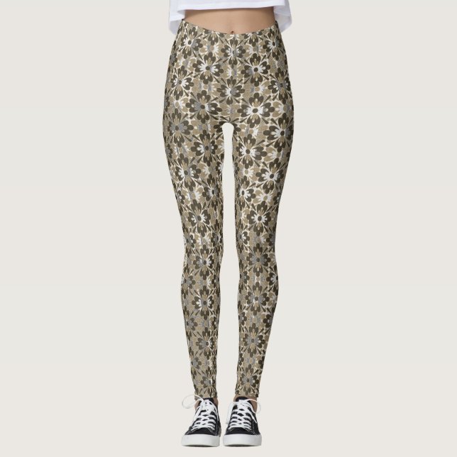 Leggings Flores con motivos marrones, grises y Tan (Anverso)