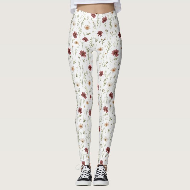 Leggings Flores Crema Borgoña (Anverso)