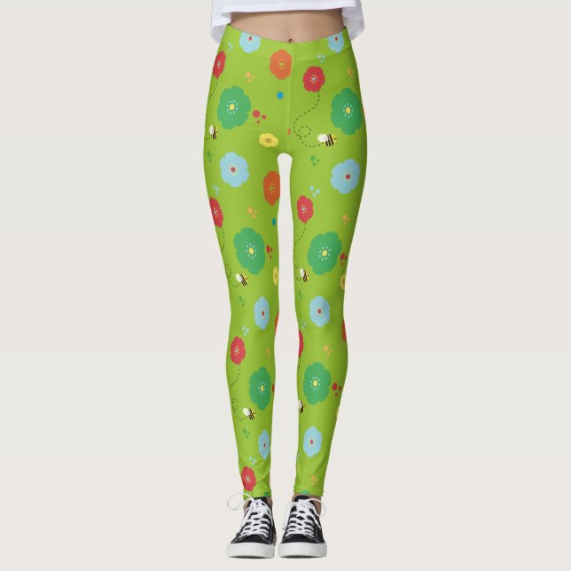 Leggings Flores de abeja amarillo verde (Anverso)